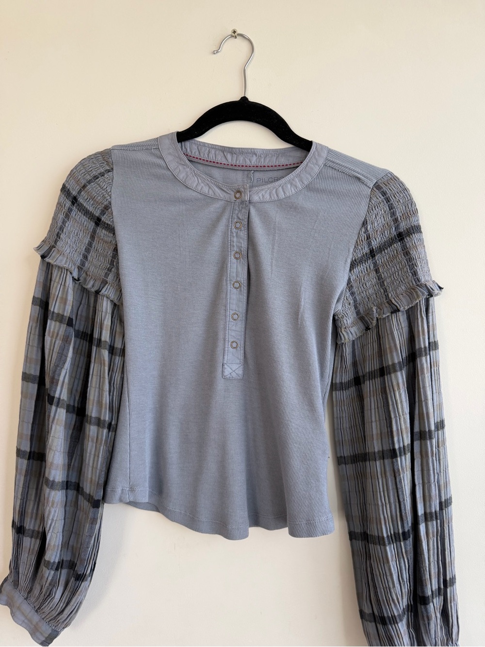 Pilcro/Anthropologie Women's Light Gray Mixed-Media Henley Top